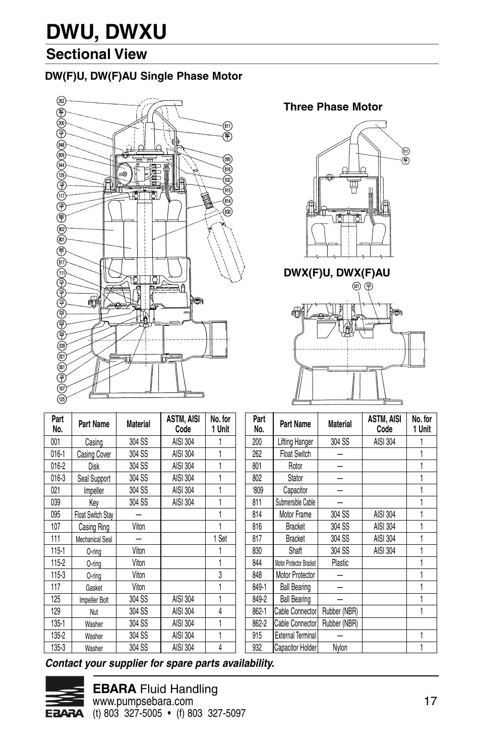 Dwu, dwxu, Ebara | EBARA Dominator User Manual | Page 17 / 20