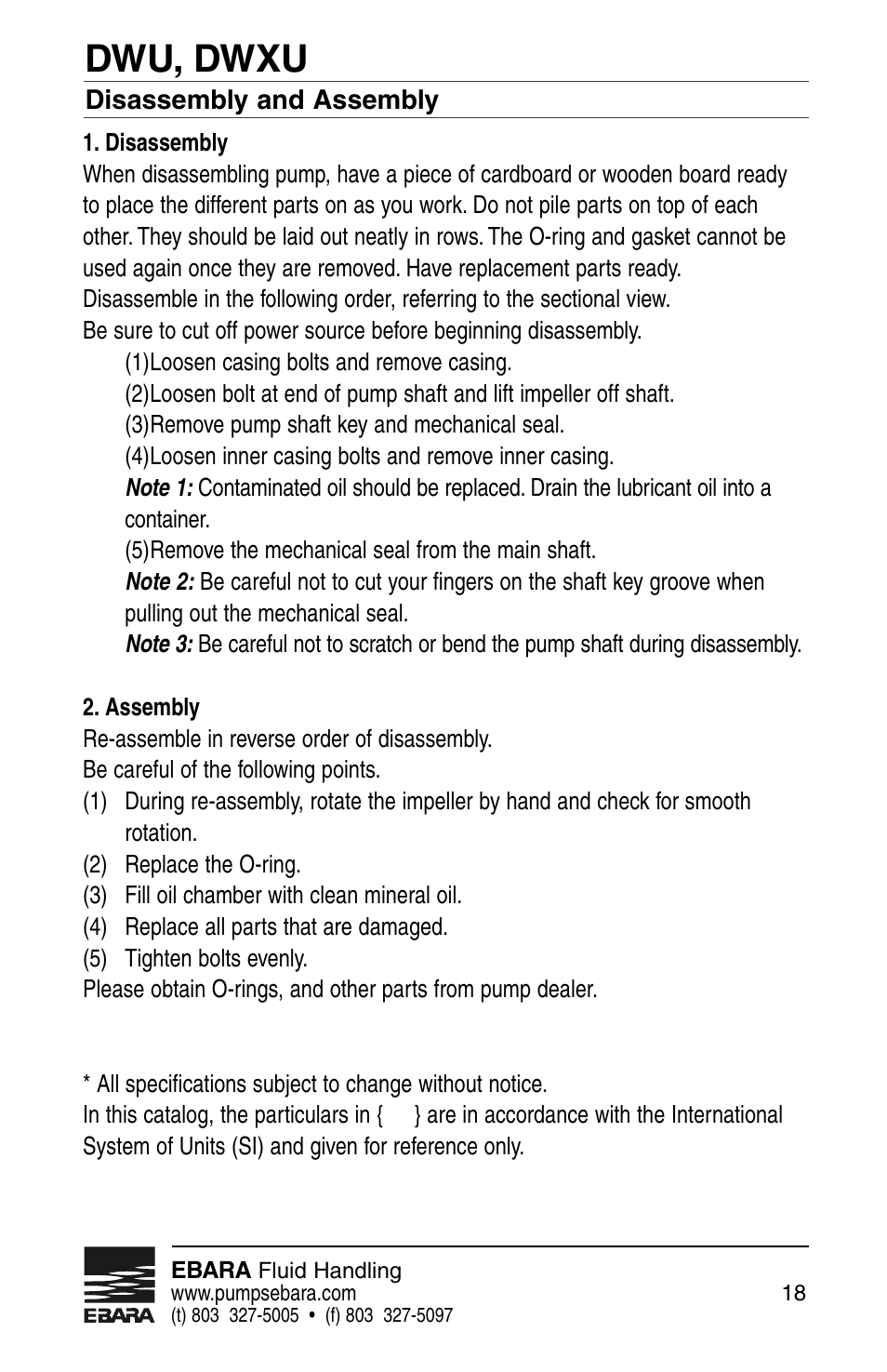Dwu, dwxu | EBARA Dominator User Manual | Page 18 / 20