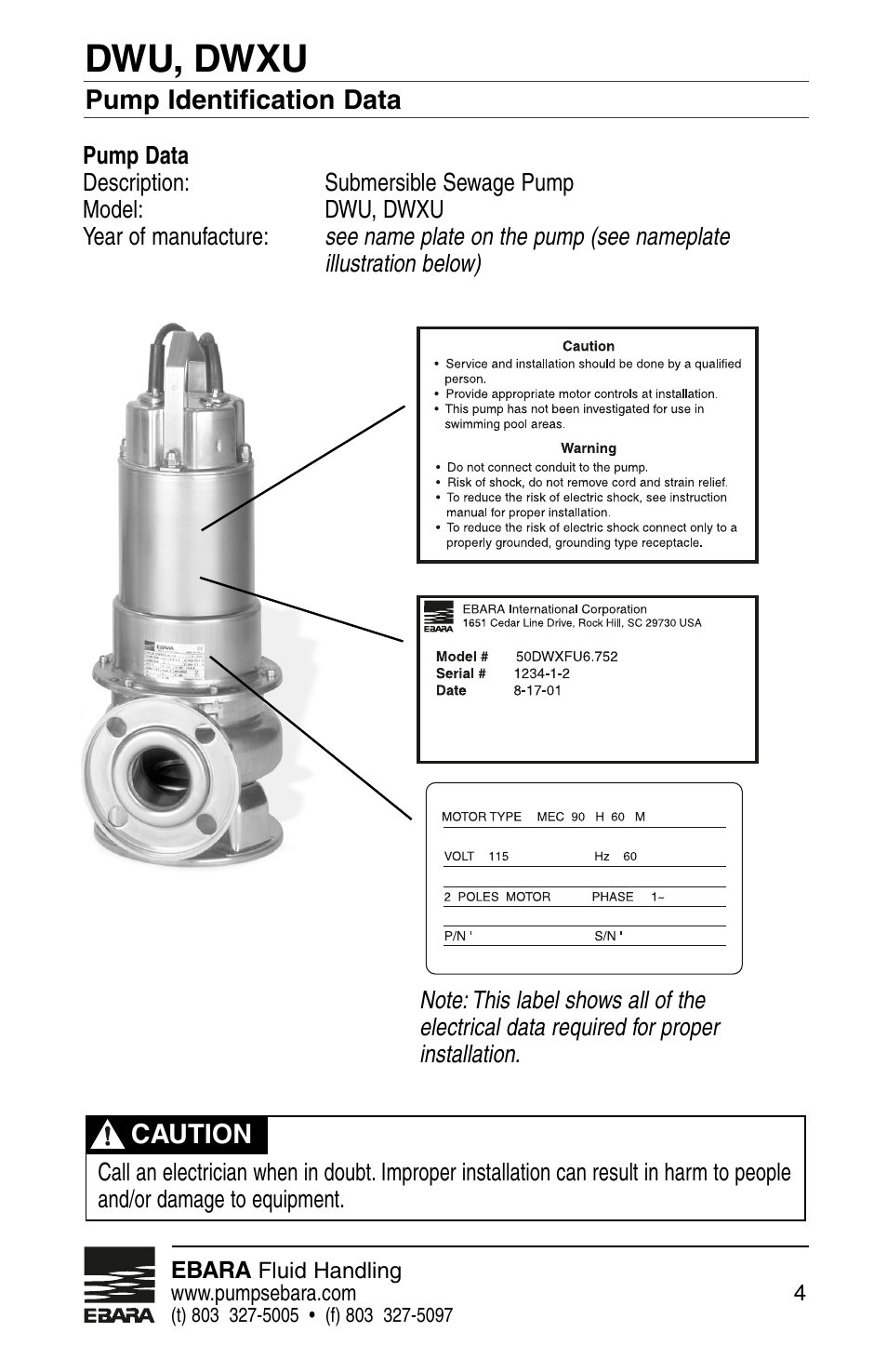 Dwu, dwxu | EBARA Dominator User Manual | Page 4 / 20