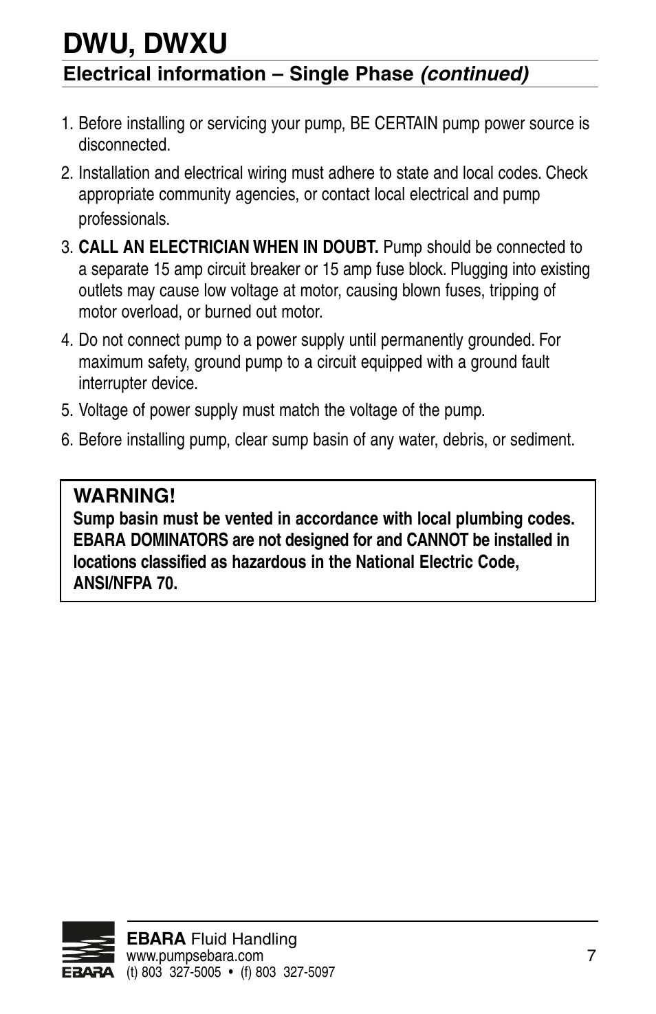 Dwu, dwxu | EBARA Dominator User Manual | Page 7 / 20