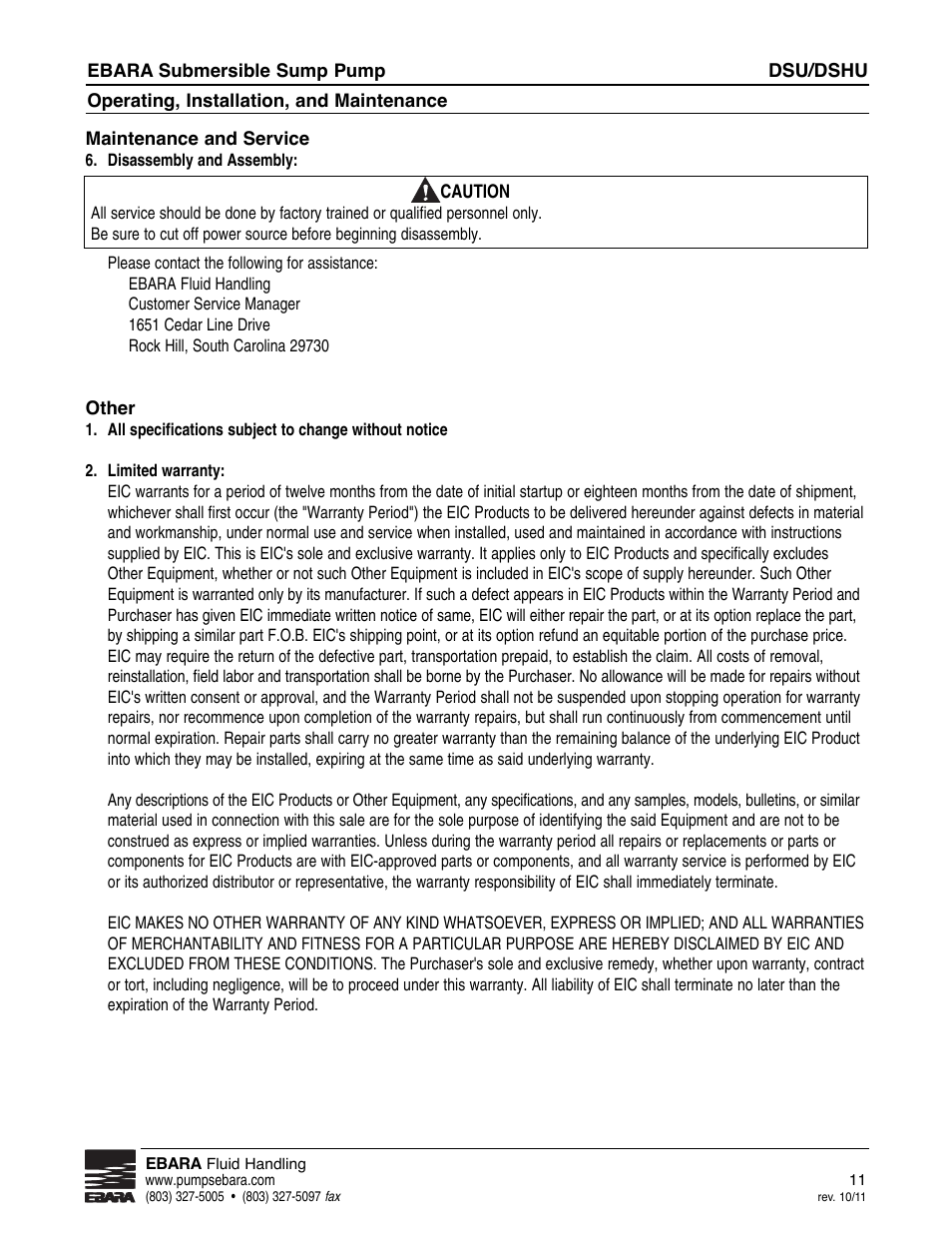 EBARA CSU, CSHU User Manual | Page 11 / 12