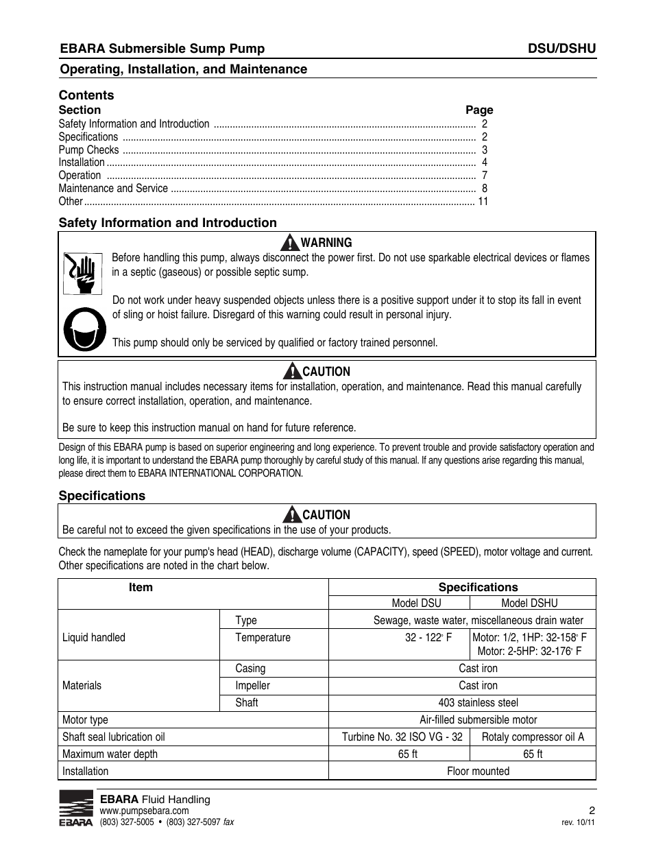 EBARA CSU, CSHU User Manual | Page 2 / 12