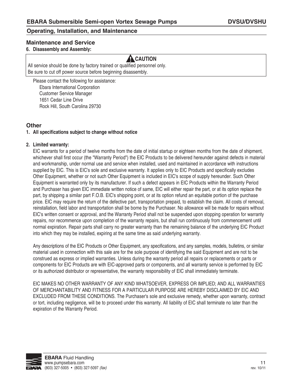 EBARA CVSU, CVSHU User Manual | Page 11 / 12