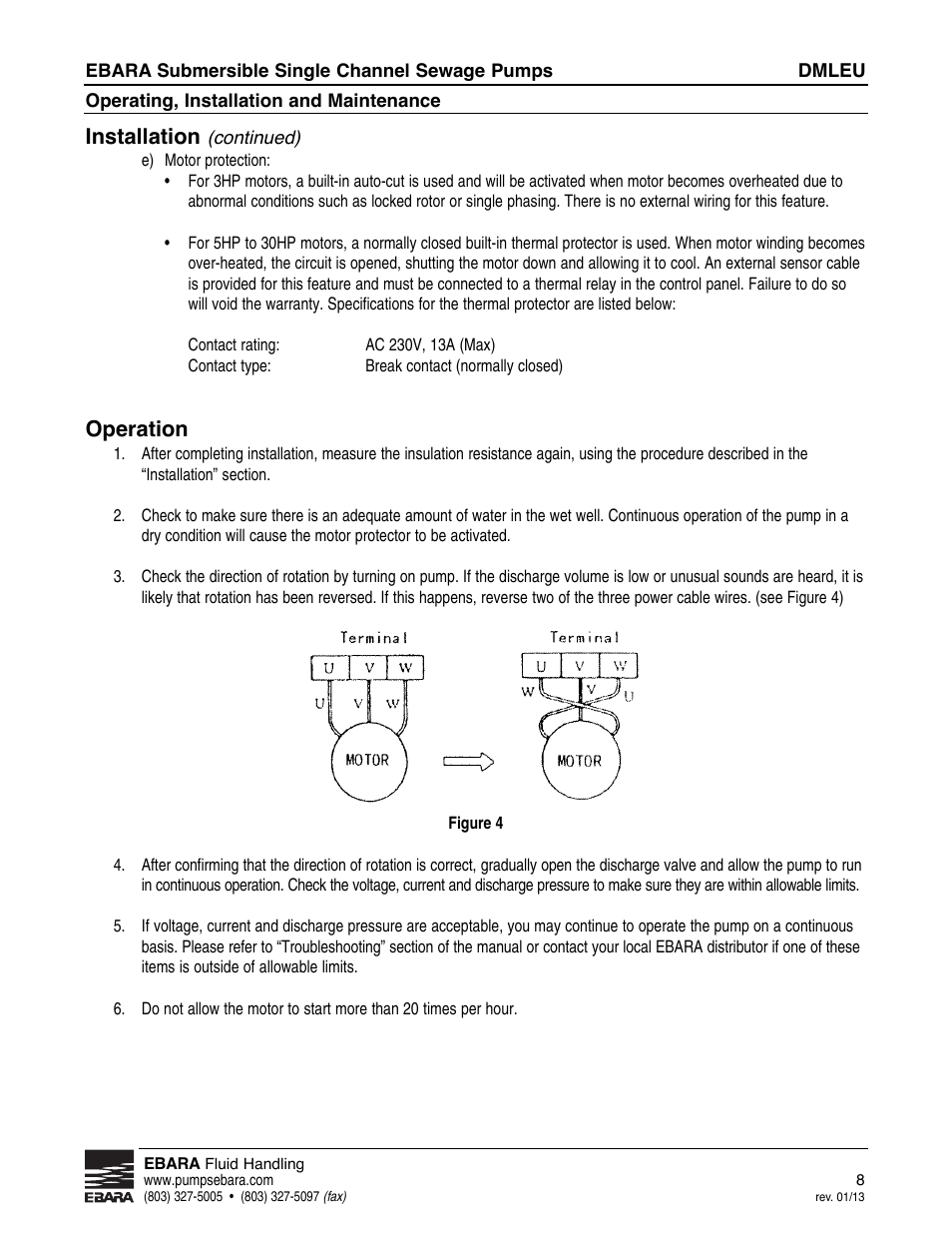 Installation, Operation | EBARA DMLEU User Manual | Page 8 / 17