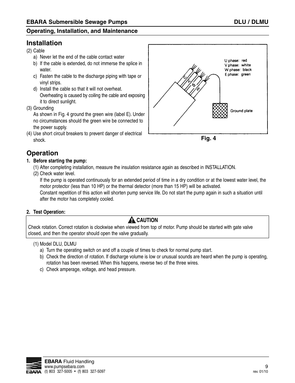 Installation, Operation | EBARA CLU User Manual | Page 9 / 16