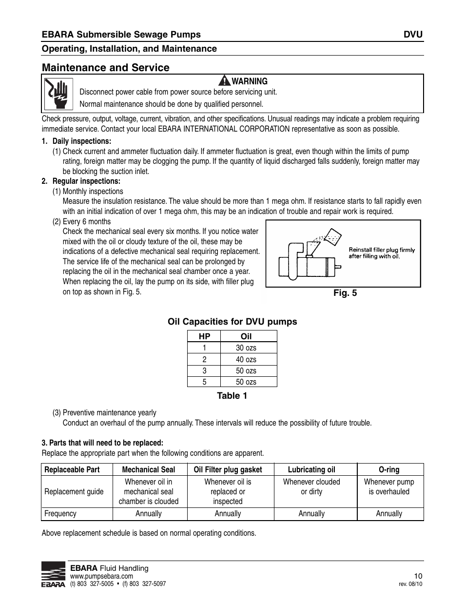 Maintenance and service | EBARA CVU User Manual | Page 10 / 16