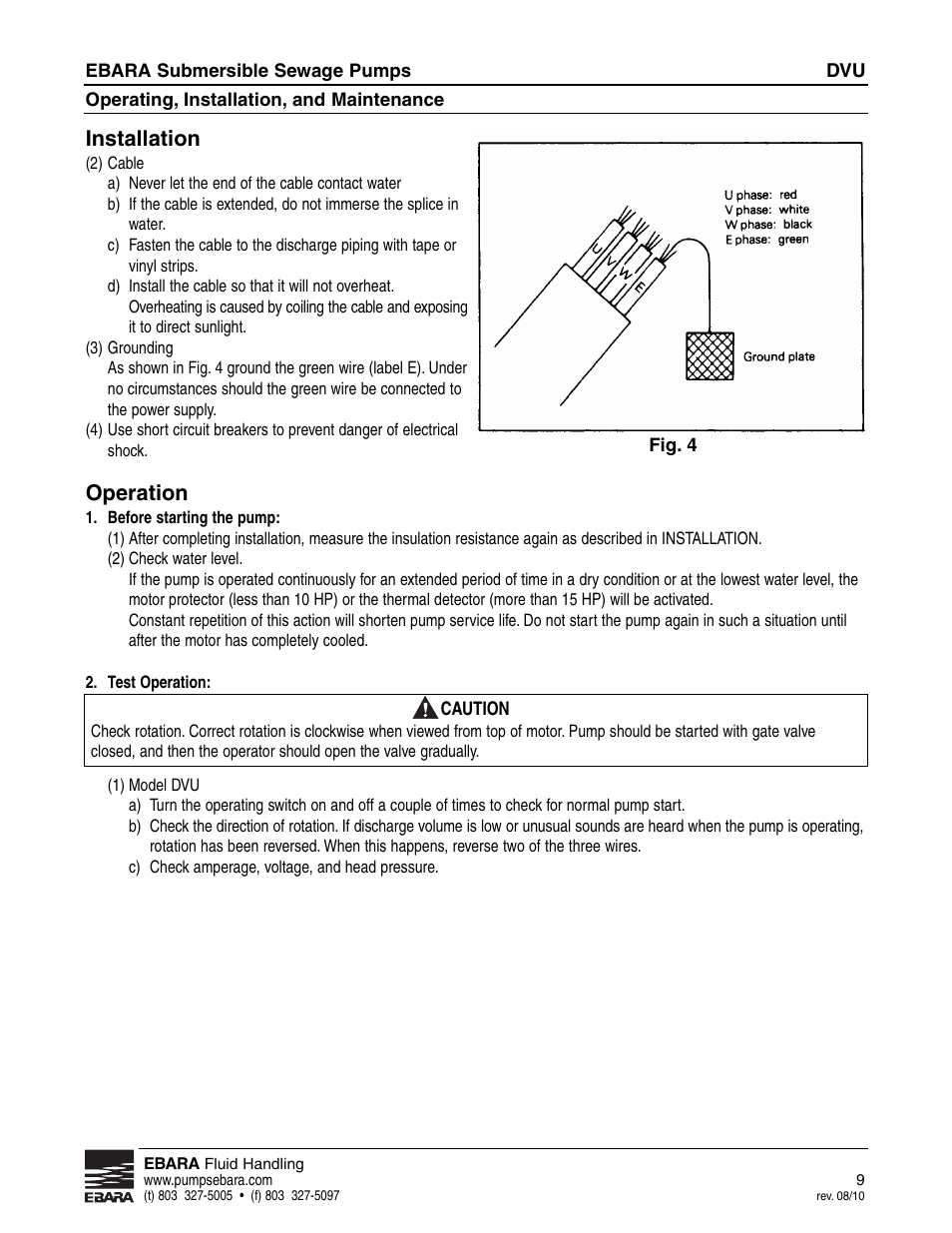 Installation, Operation | EBARA CVU User Manual | Page 9 / 16