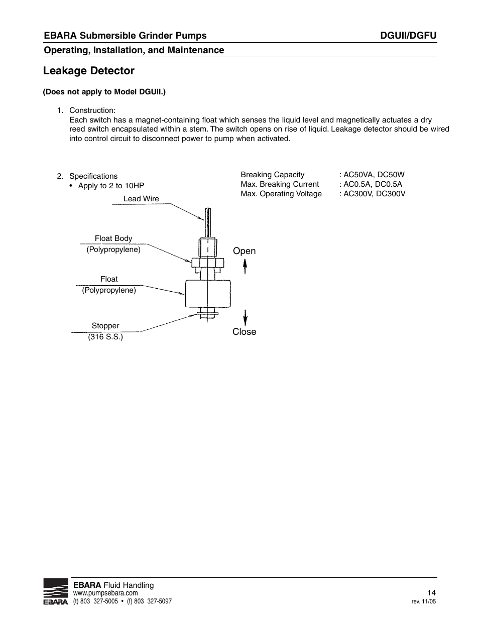Leakage detector | EBARA CGUII, CGFU User Manual | Page 14 / 16