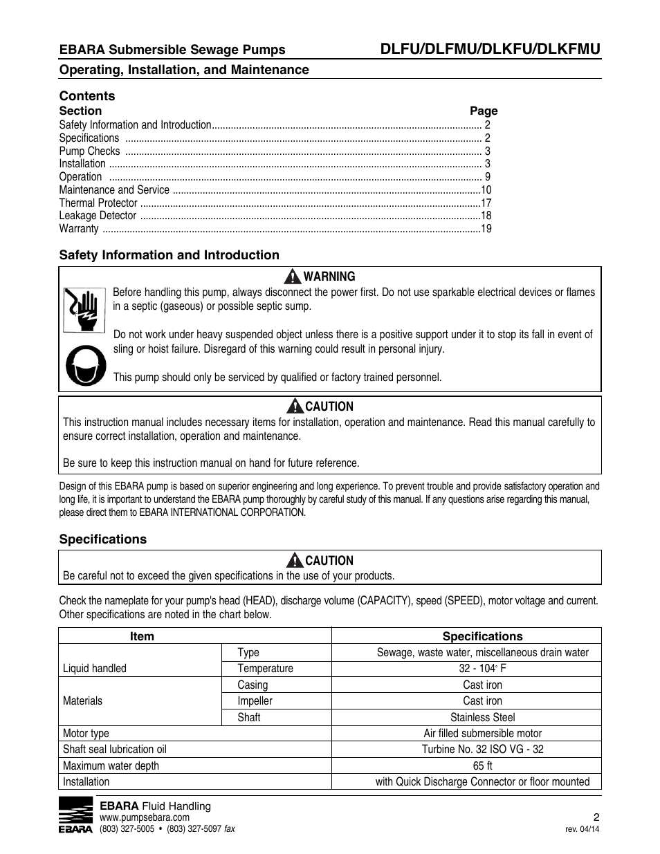 Dlfu/dlfmu/dlkfu/dlkfmu | EBARA DLKFMU User Manual | Page 2 / 20