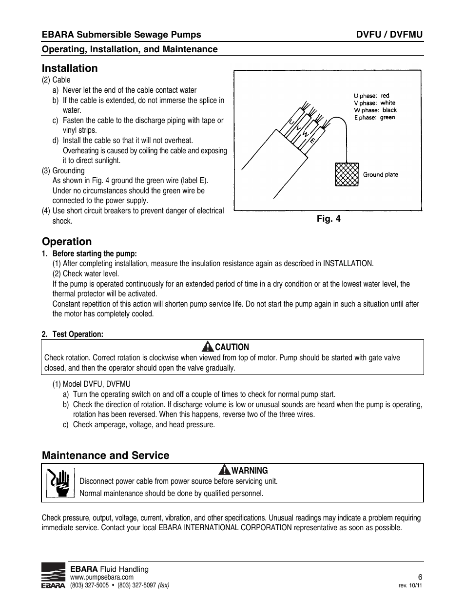 Installation, Operation, Maintenance and service | EBARA CVFU User Manual | Page 6 / 16