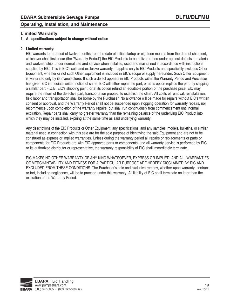 Dlfu/dlfmu | EBARA CFLU User Manual | Page 19 / 20