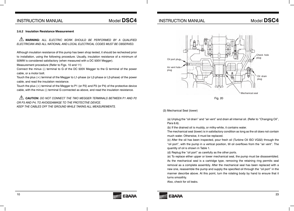 Dsc4, Instruction manual model | EBARA DSC4 User Manual | Page 10 / 16