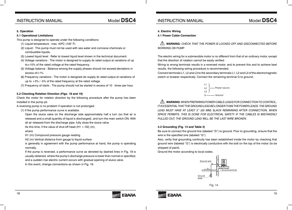 Dsc4, Instruction manual model | EBARA DSC4 User Manual | Page 15 / 16