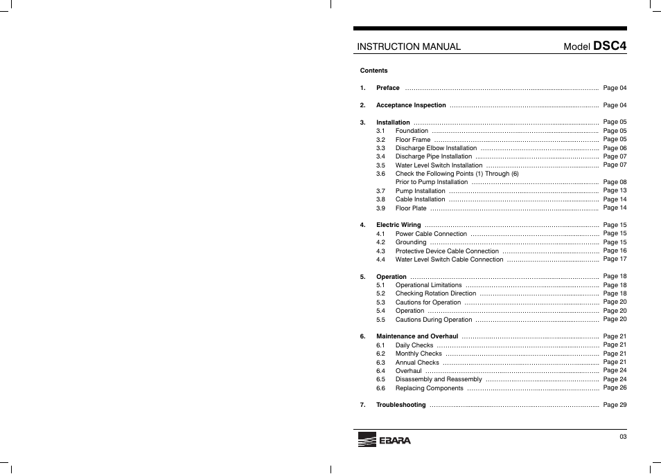 Dsc4, Instruction manual model | EBARA DSC4 User Manual | Page 3 / 16