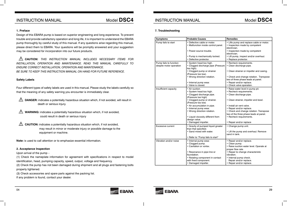 Dsc4, Instruction manual model | EBARA DSC4 User Manual | Page 4 / 16