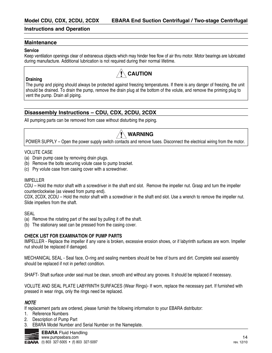 EBARA 2 CDX User Manual | Page 14 / 20