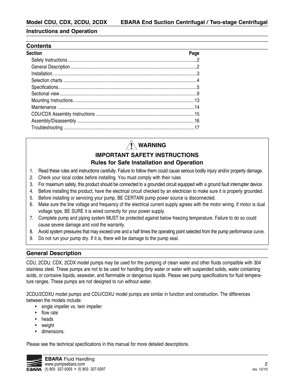 EBARA 2 CDX User Manual | Page 2 / 20