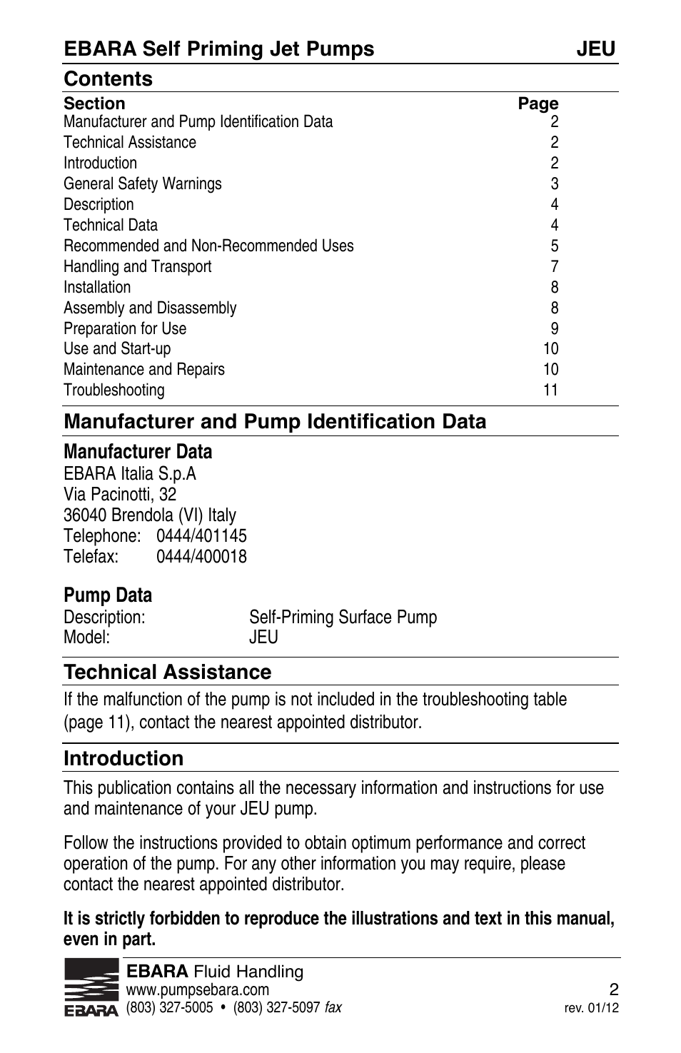 EBARA JEU User Manual | Page 2 / 12