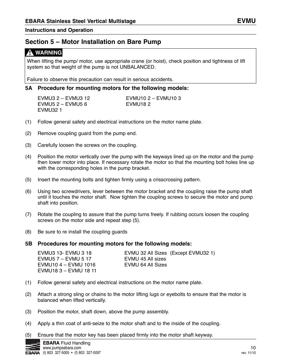 Evmu | EBARA EVMU User Manual | Page 10 / 44