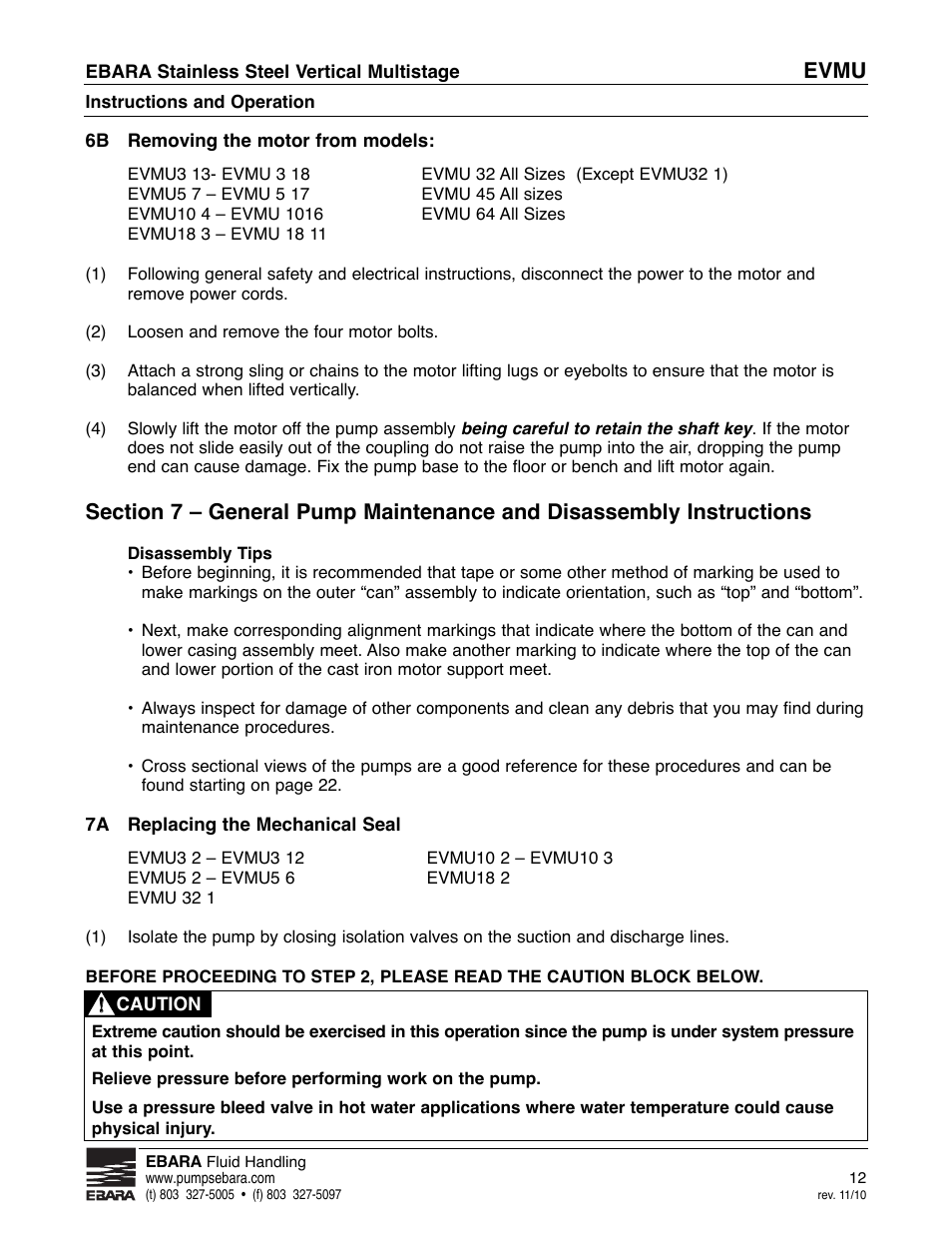 Evmu | EBARA EVMU User Manual | Page 12 / 44