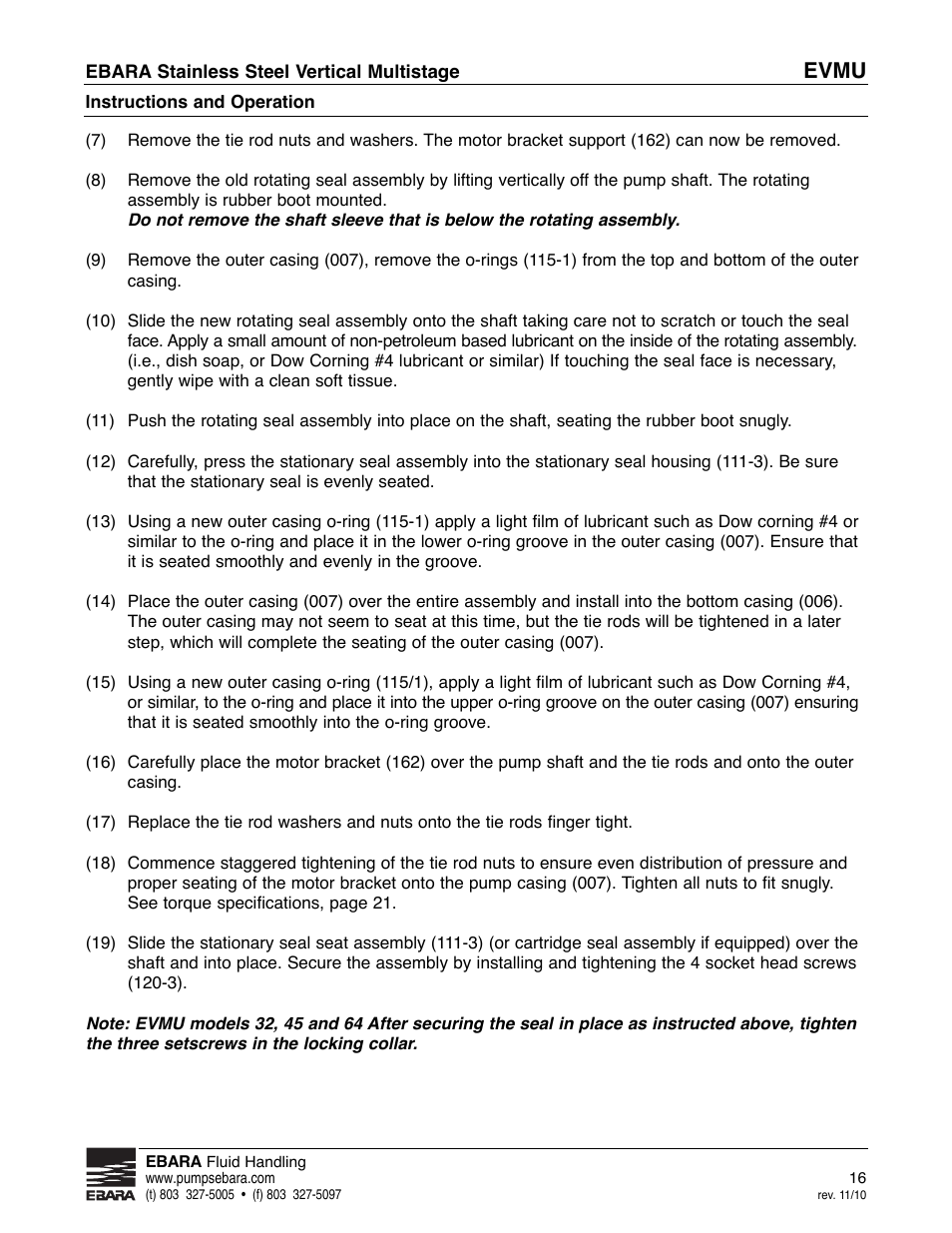 Evmu | EBARA EVMU User Manual | Page 16 / 44