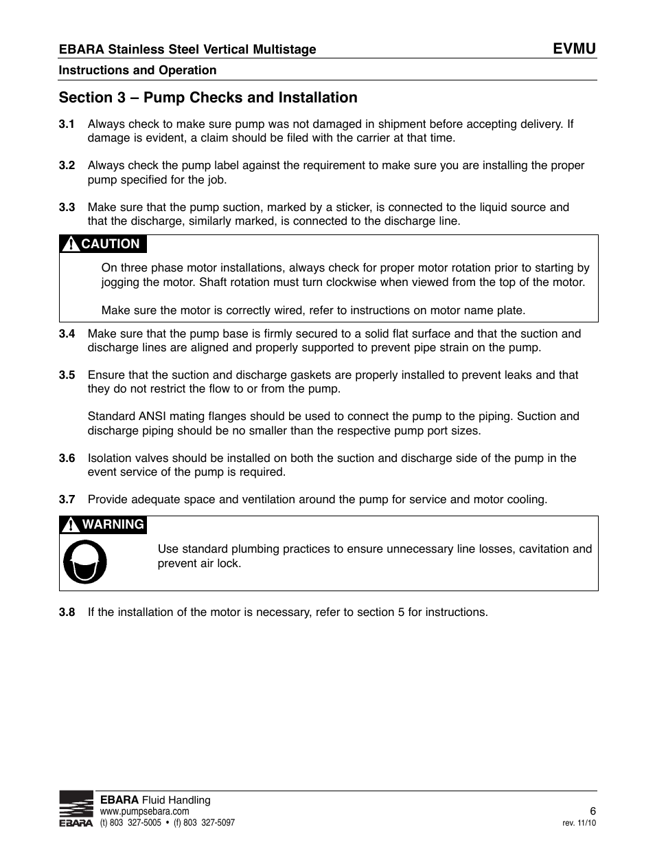 Evmu | EBARA EVMU User Manual | Page 6 / 44