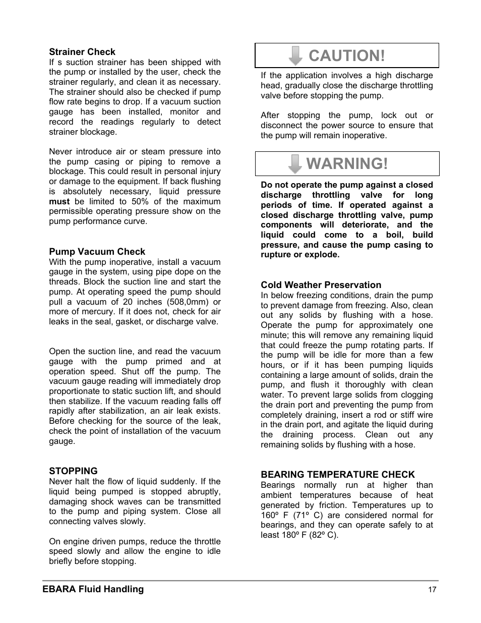 Warning, Caution | EBARA EFQT3 User Manual | Page 17 / 36