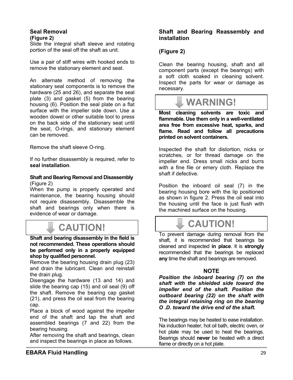 Caution, Warning | EBARA EFQT3 User Manual | Page 29 / 36