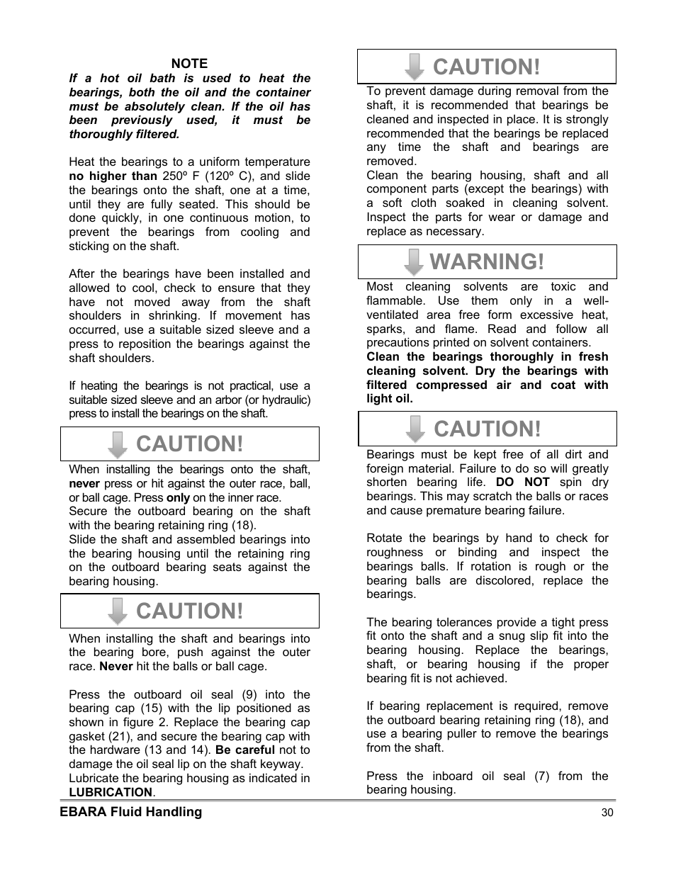 Caution, Warning | EBARA EFQT3 User Manual | Page 30 / 36