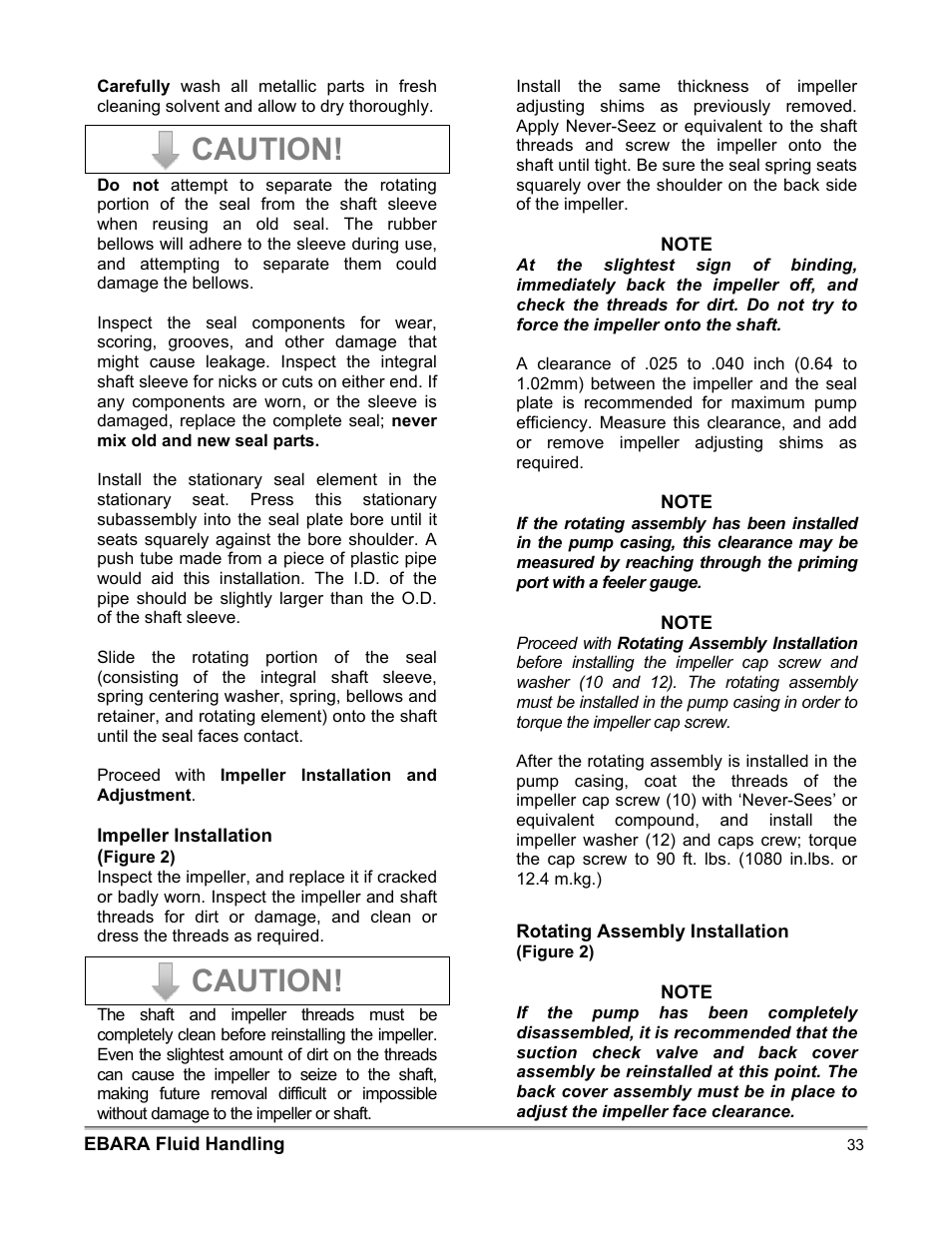 Caution | EBARA EFQT3 User Manual | Page 33 / 36