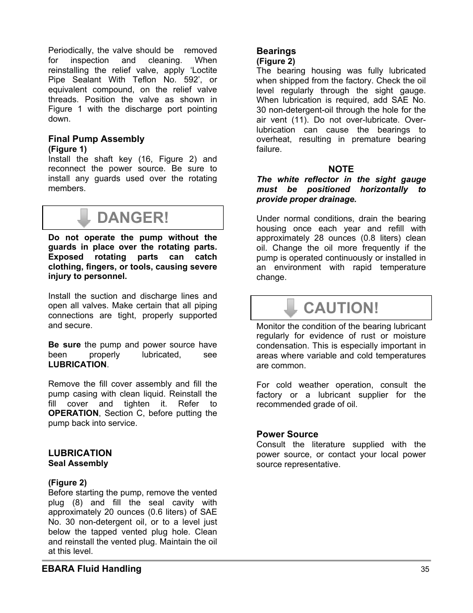 Danger, Caution | EBARA EFQT3 User Manual | Page 35 / 36