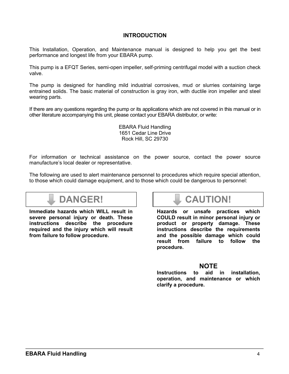 Caution, Danger | EBARA EFQT3 User Manual | Page 4 / 36