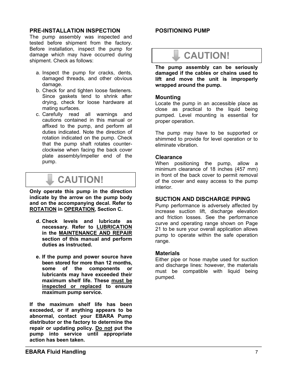 Caution | EBARA EFQT3 User Manual | Page 7 / 36