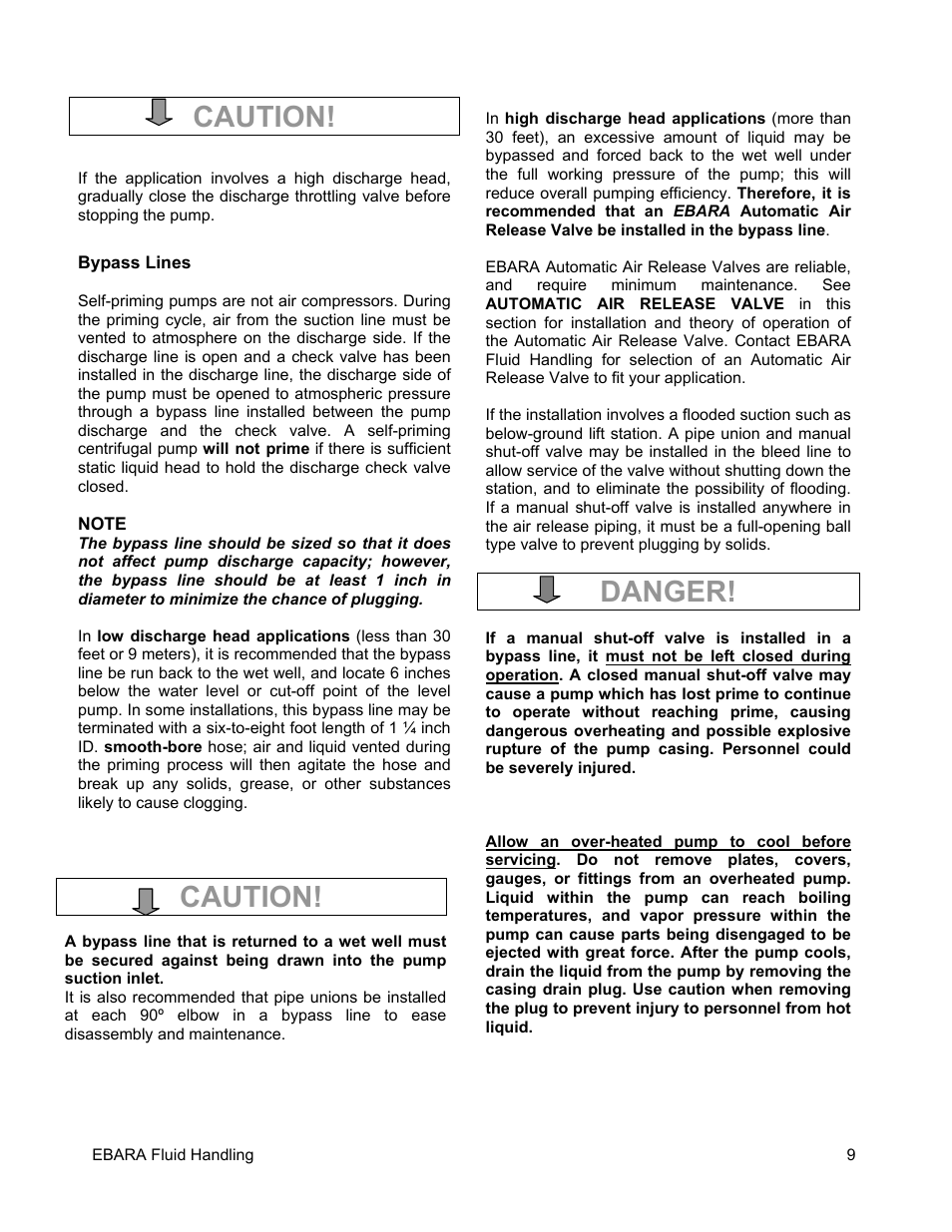 Danger, Caution | EBARA EFQT4 User Manual | Page 10 / 36