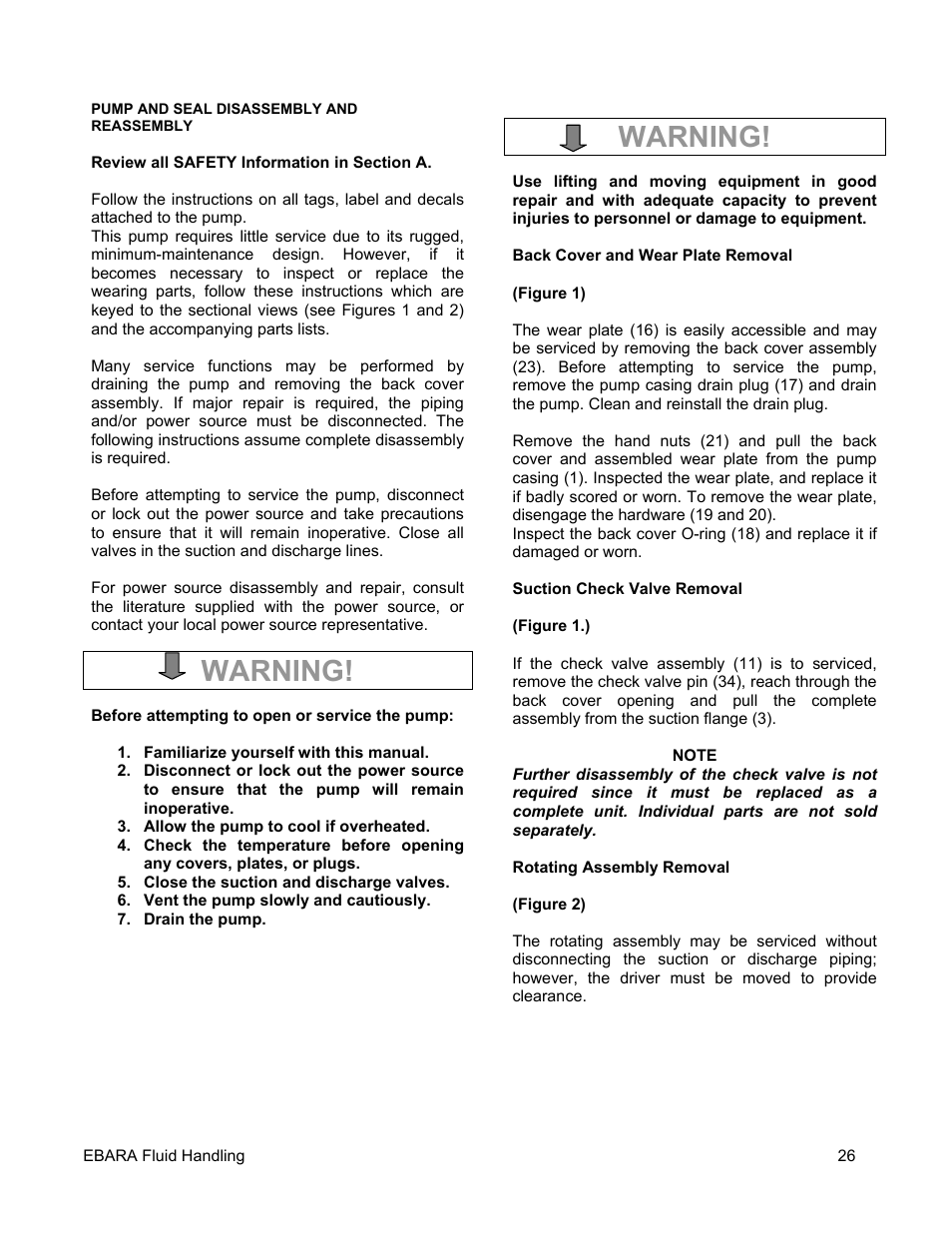 Warning | EBARA EFQT4 User Manual | Page 27 / 36