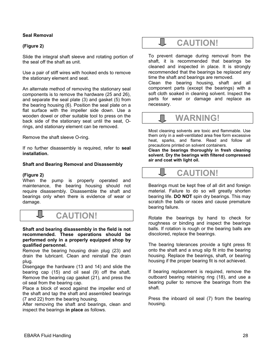 Caution, Warning | EBARA EFQT4 User Manual | Page 29 / 36