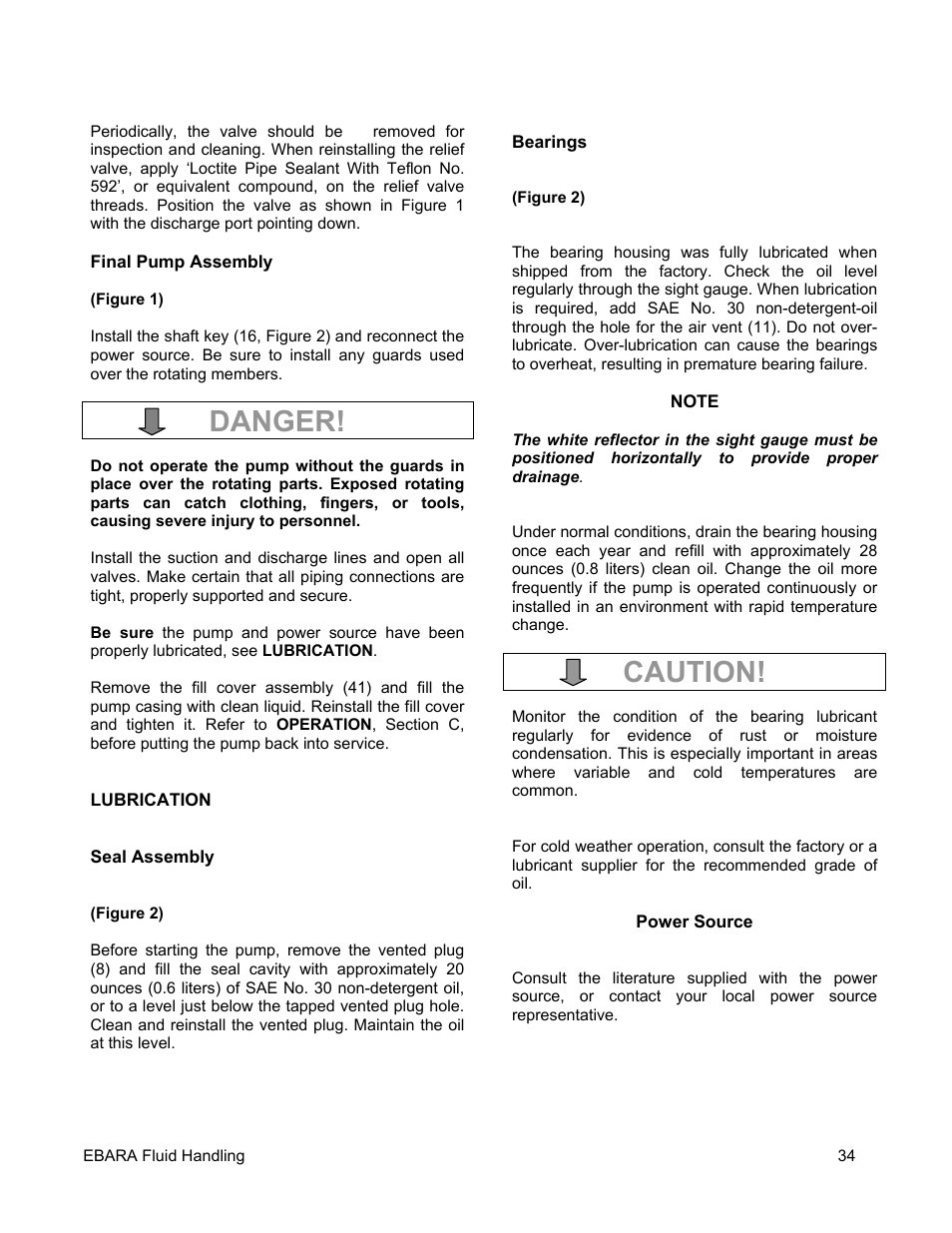 Caution, Danger | EBARA EFQT4 User Manual | Page 35 / 36