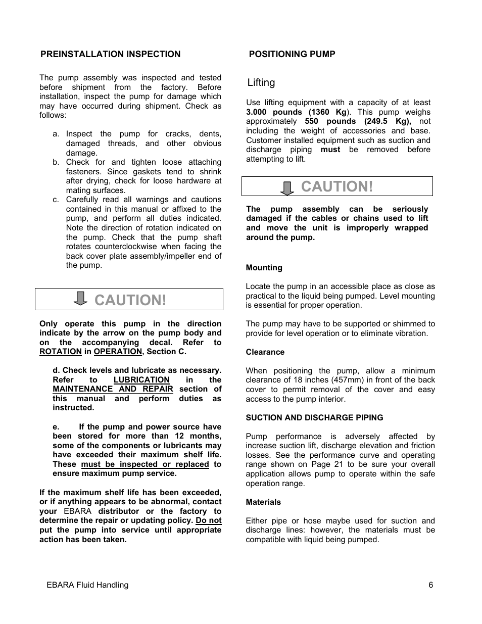 Caution | EBARA EFQT4 User Manual | Page 7 / 36