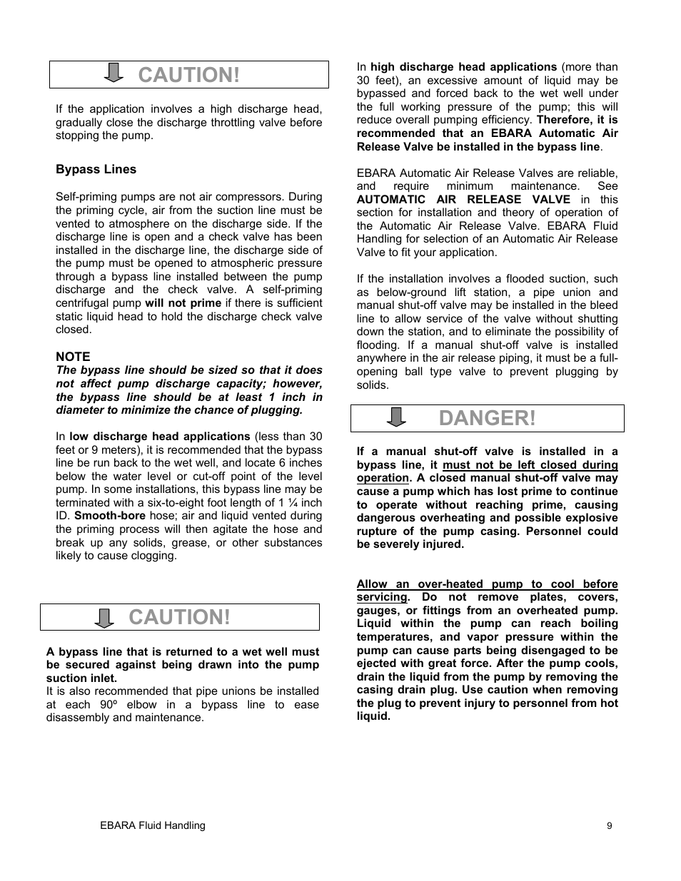 Danger, Caution | EBARA EFQT6 User Manual | Page 10 / 37