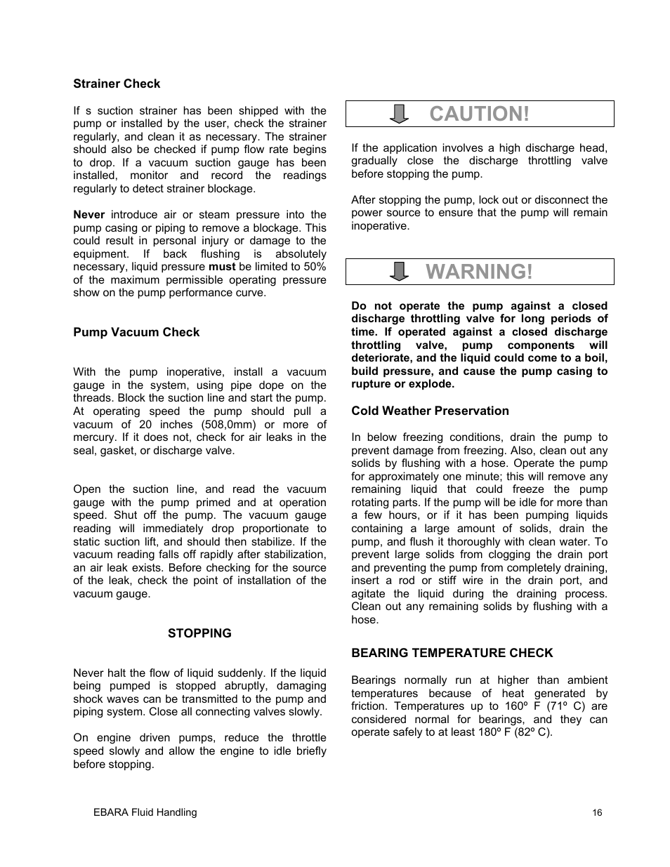 Caution, Warning | EBARA EFQT6 User Manual | Page 17 / 37