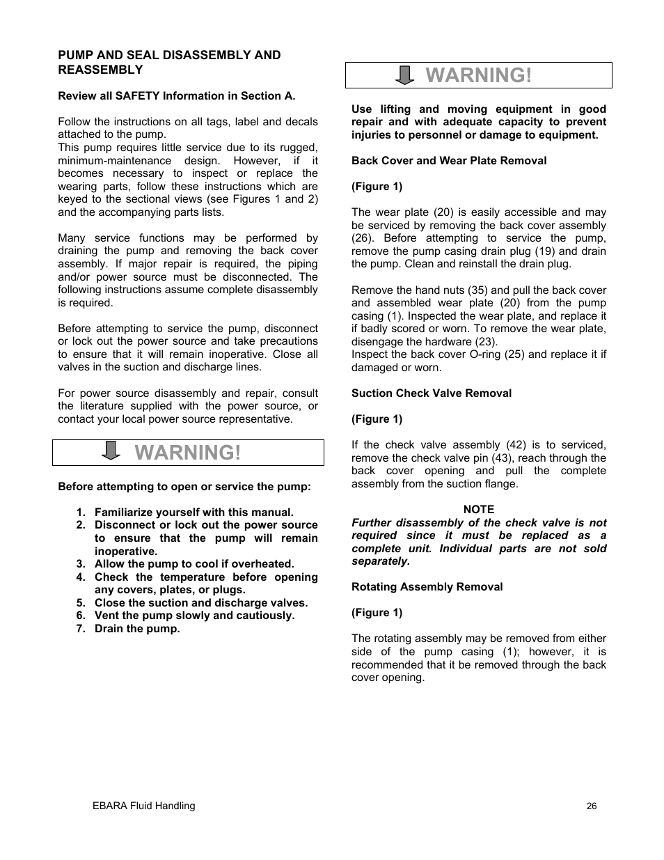 Warning | EBARA EFQT6 User Manual | Page 27 / 37