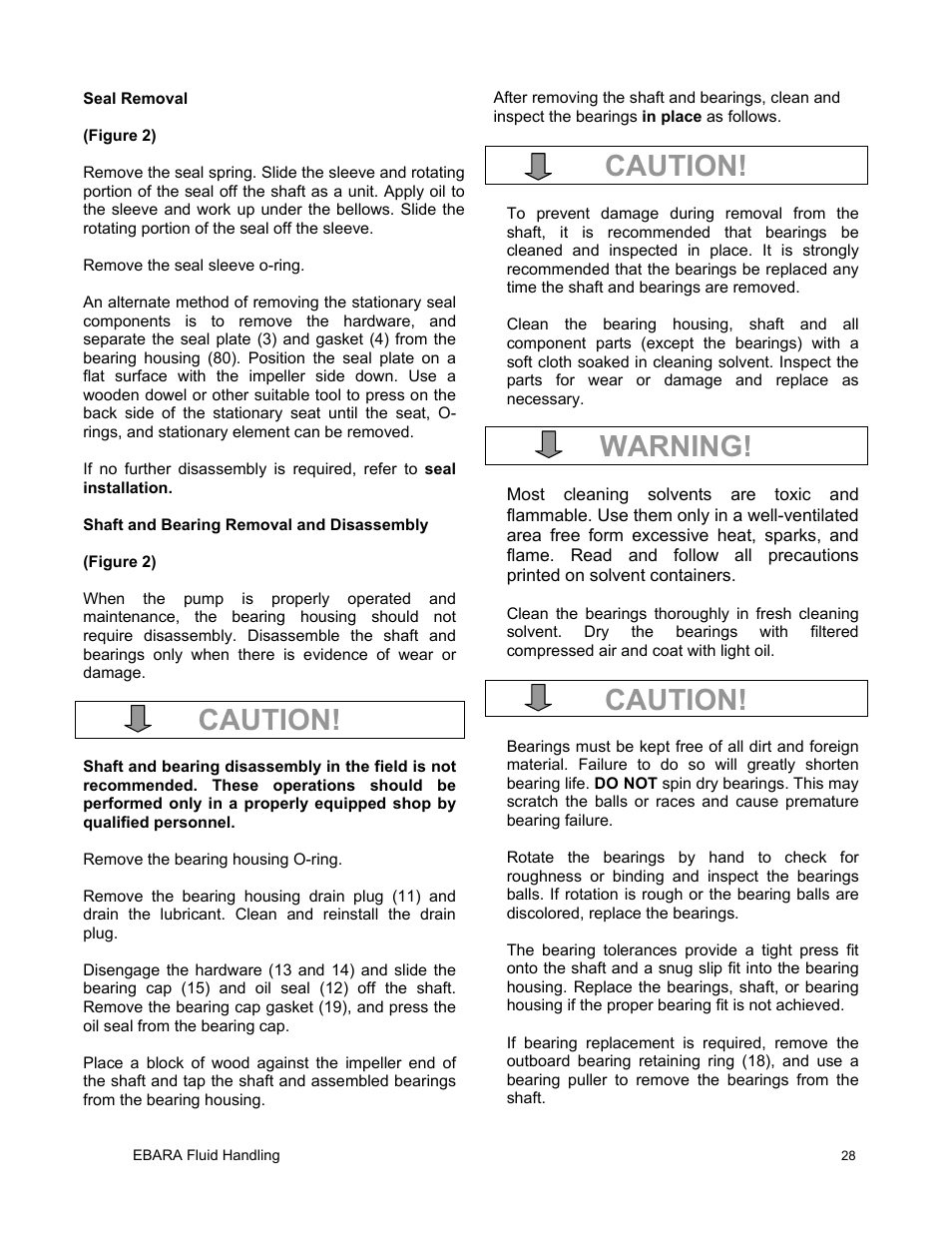 Caution, Warning | EBARA EFQT6 User Manual | Page 29 / 37