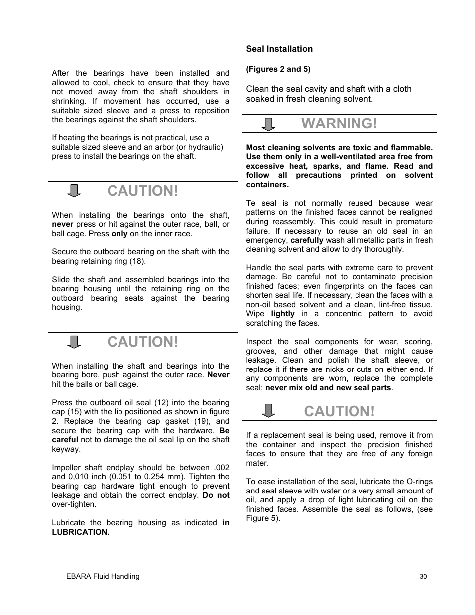 Warning, Caution | EBARA EFQT6 User Manual | Page 31 / 37