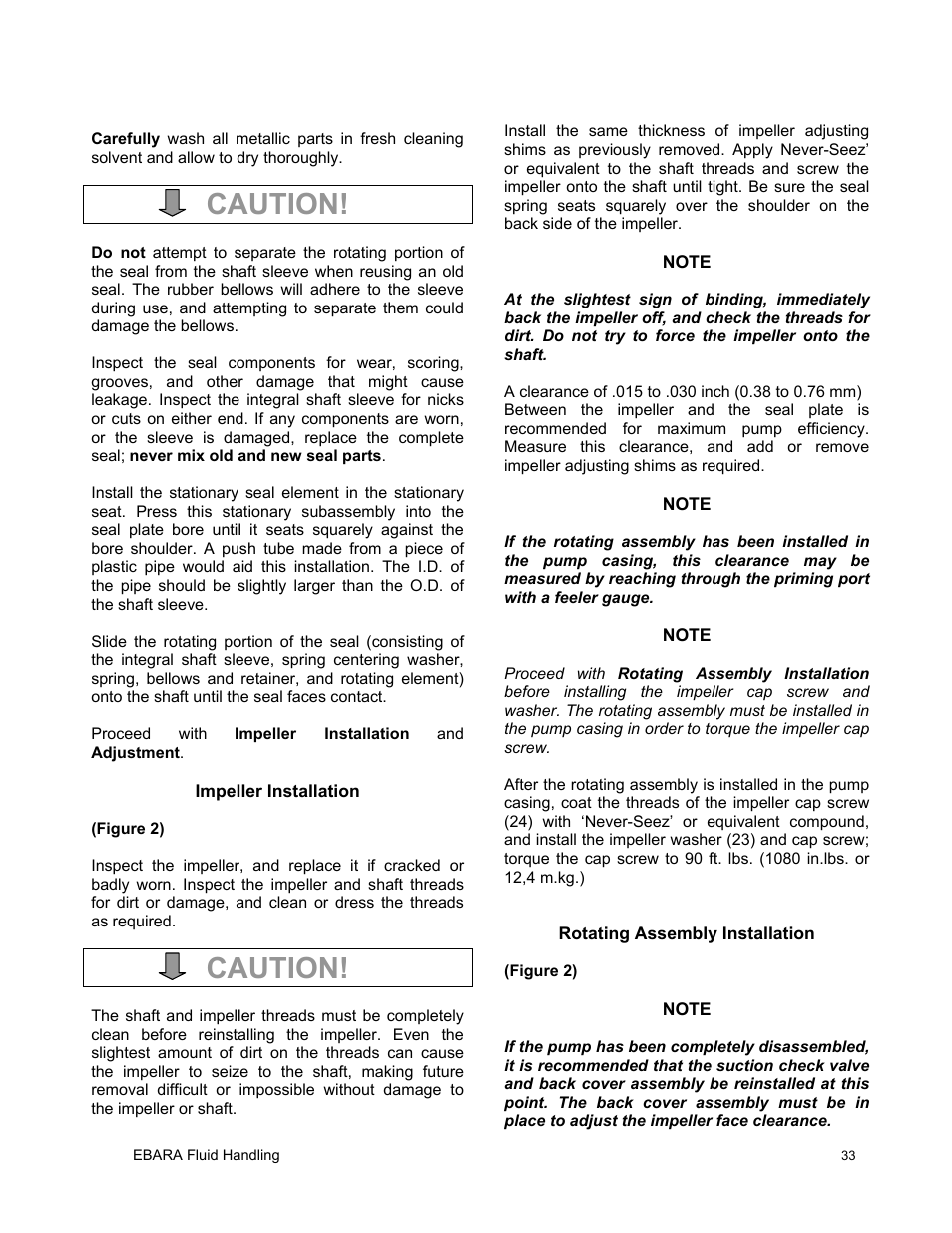 Caution | EBARA EFQT6 User Manual | Page 34 / 37