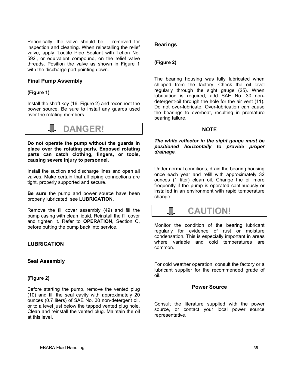 Caution, Danger | EBARA EFQT6 User Manual | Page 36 / 37