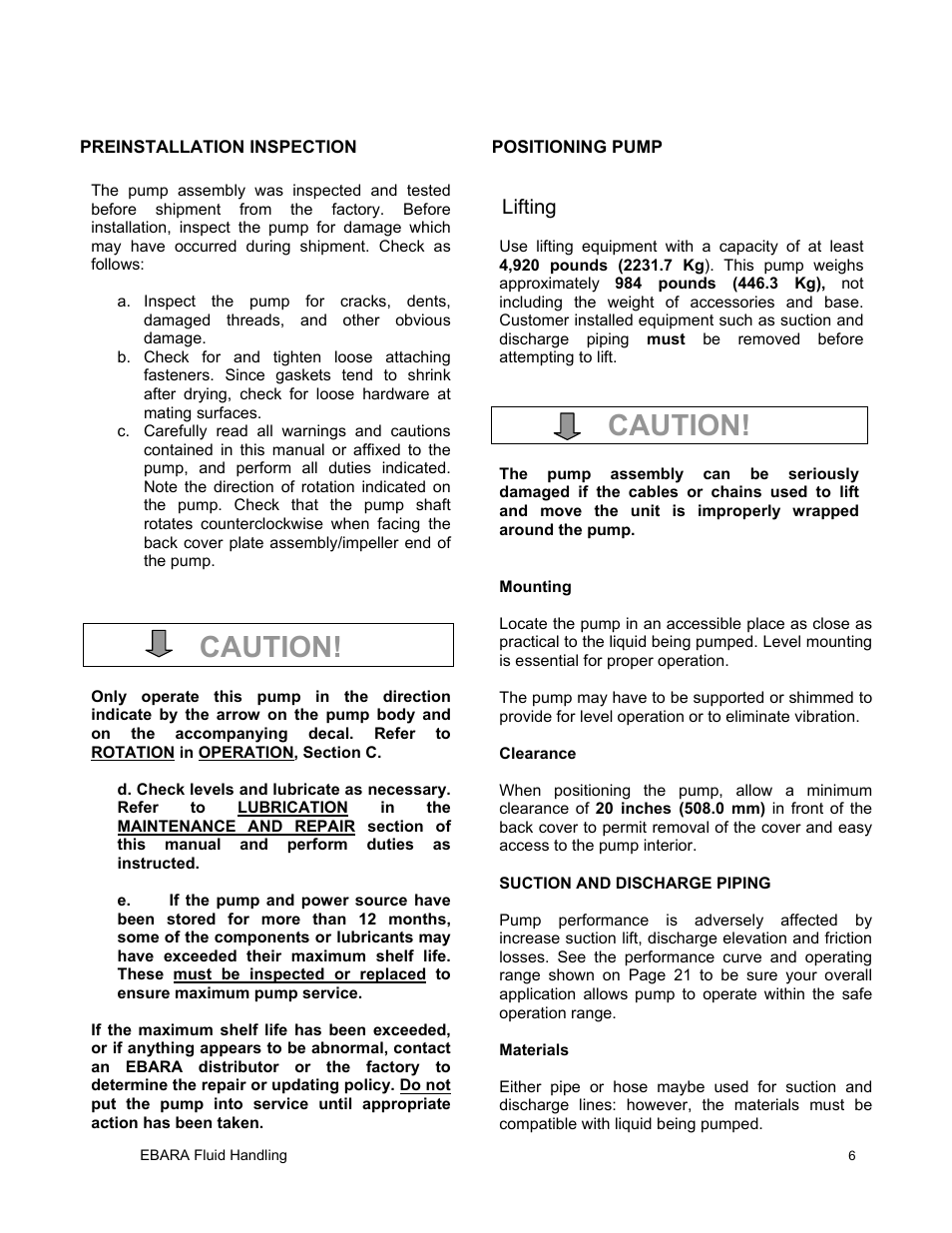 Caution | EBARA EFQT6 User Manual | Page 7 / 37