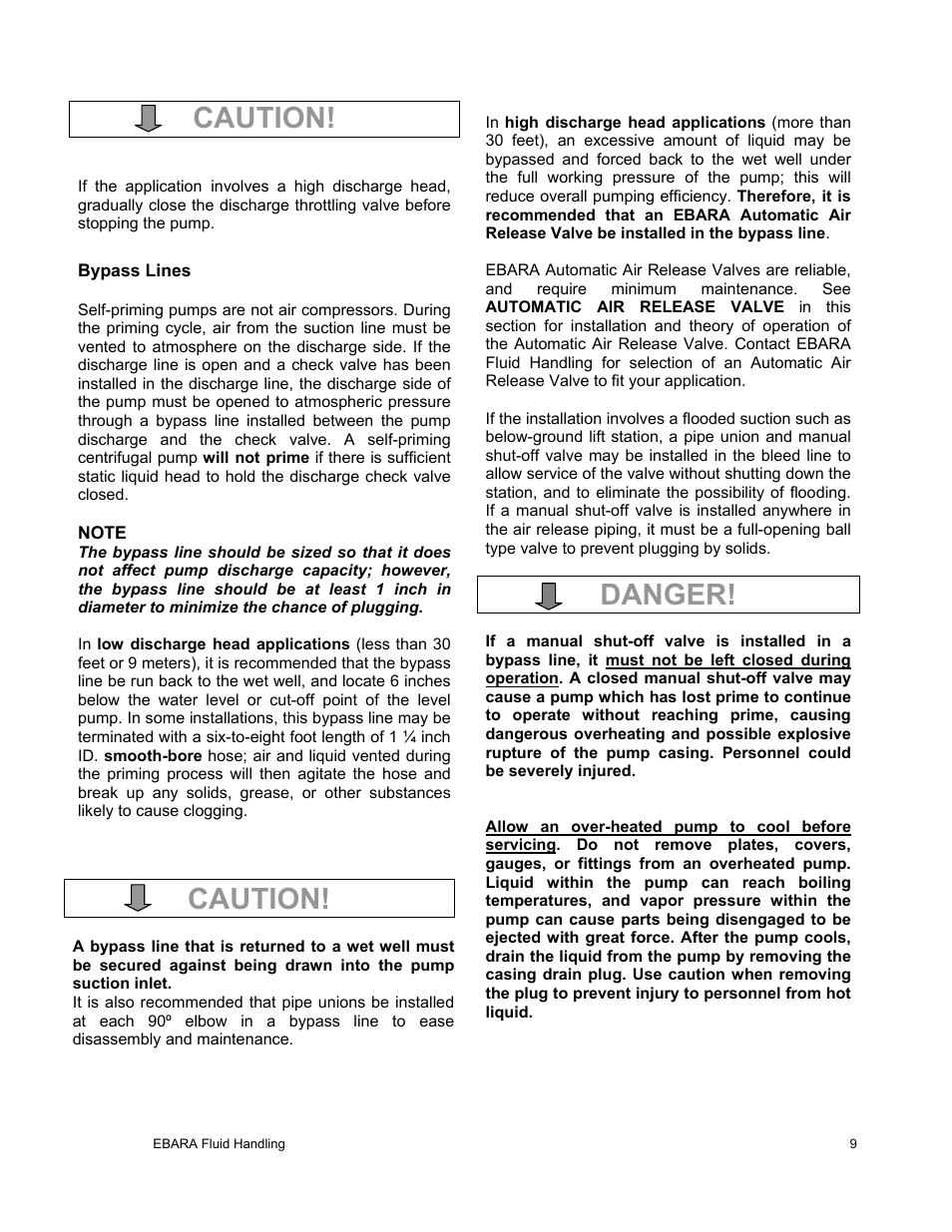 Danger, Caution | EBARA EFQT8 User Manual | Page 10 / 37