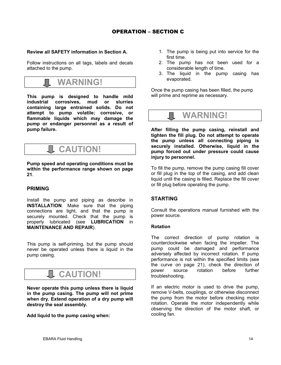Warning, Caution | EBARA EFQT8 User Manual | Page 15 / 37