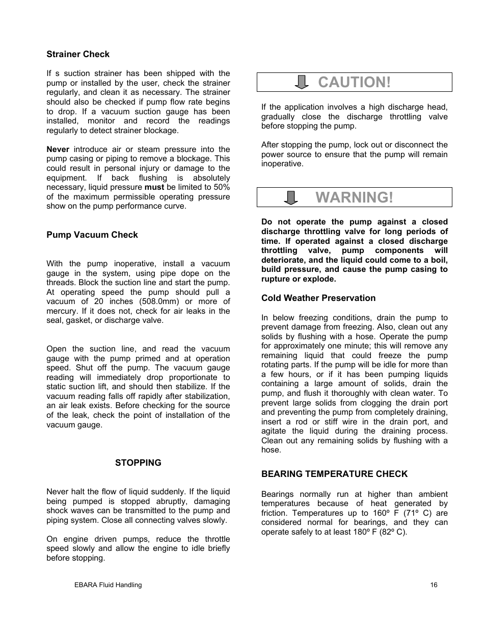 Caution, Warning | EBARA EFQT8 User Manual | Page 17 / 37