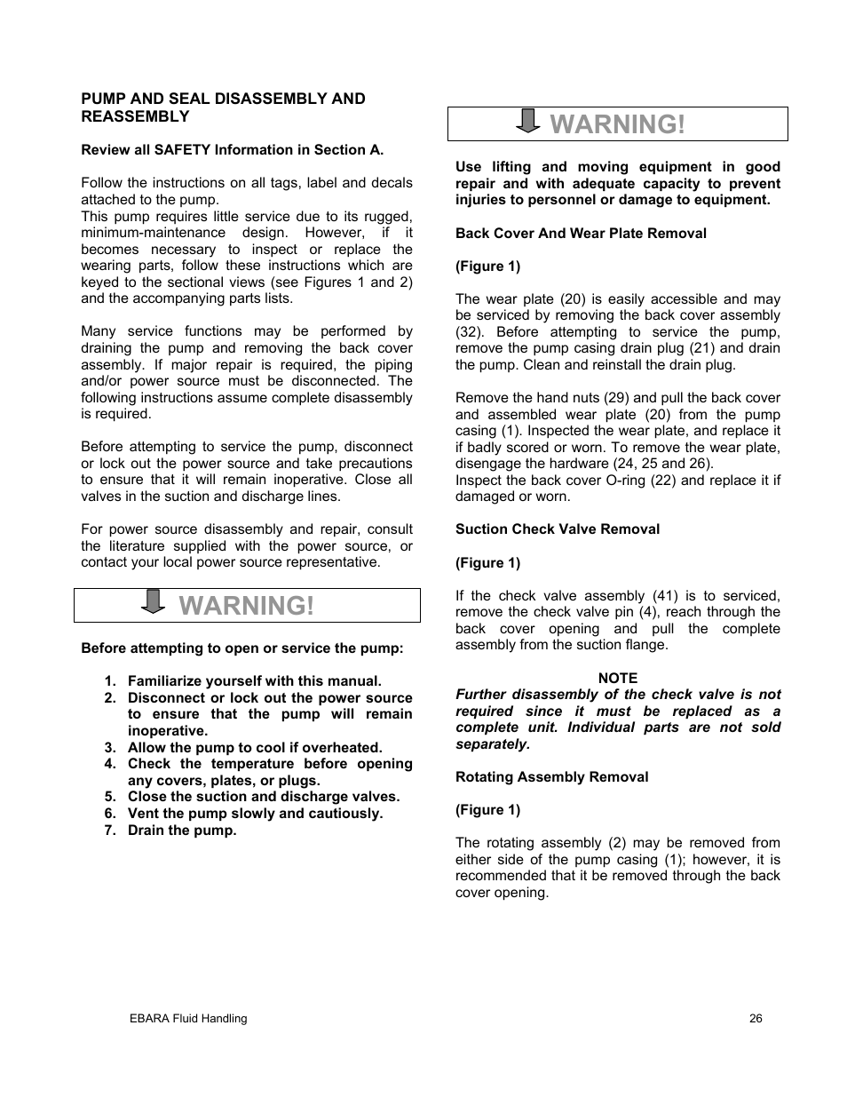 Warning | EBARA EFQT8 User Manual | Page 27 / 37